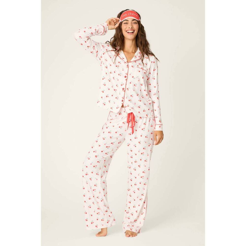 NEW PJ SALVAGE ma cherie valentines pajama set in ivory / pink cherry print